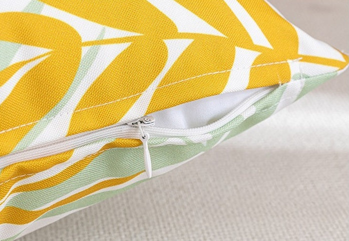 Tropiskt palmblad Kuddfodral Lemon Green - Utomhus Trädgård Patio 50×50 cm Vattenresistent Dralon Polyester Print