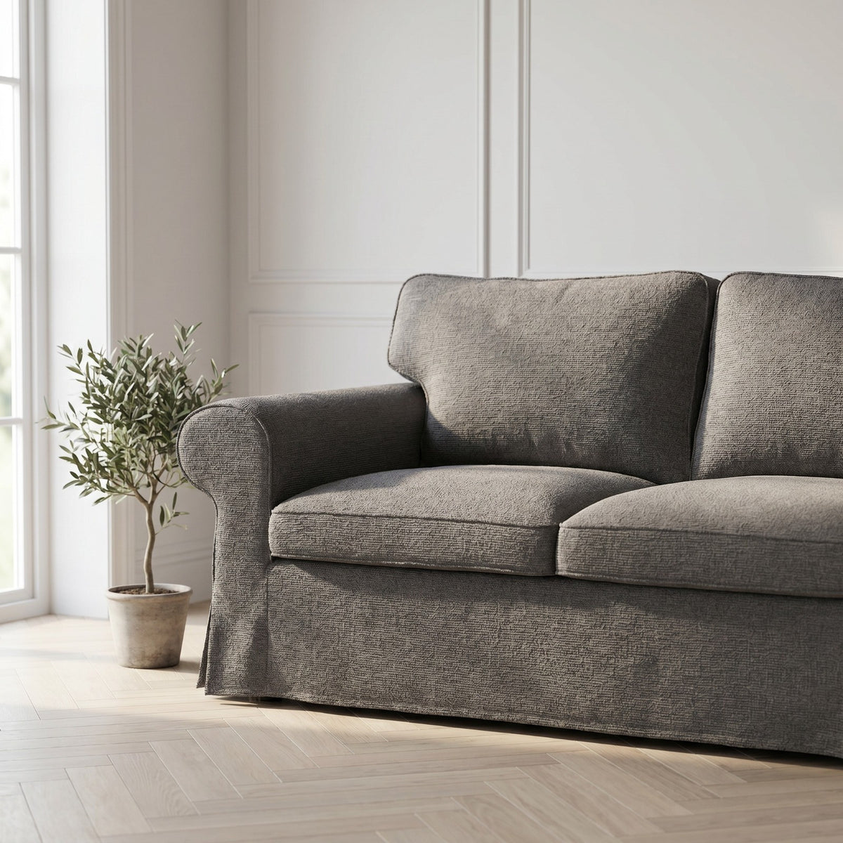 IKEA EKTORP 2 Seat Sofa Cover - 5-Piece Washable Slipcover Set, Grey Chenille-Bouclé