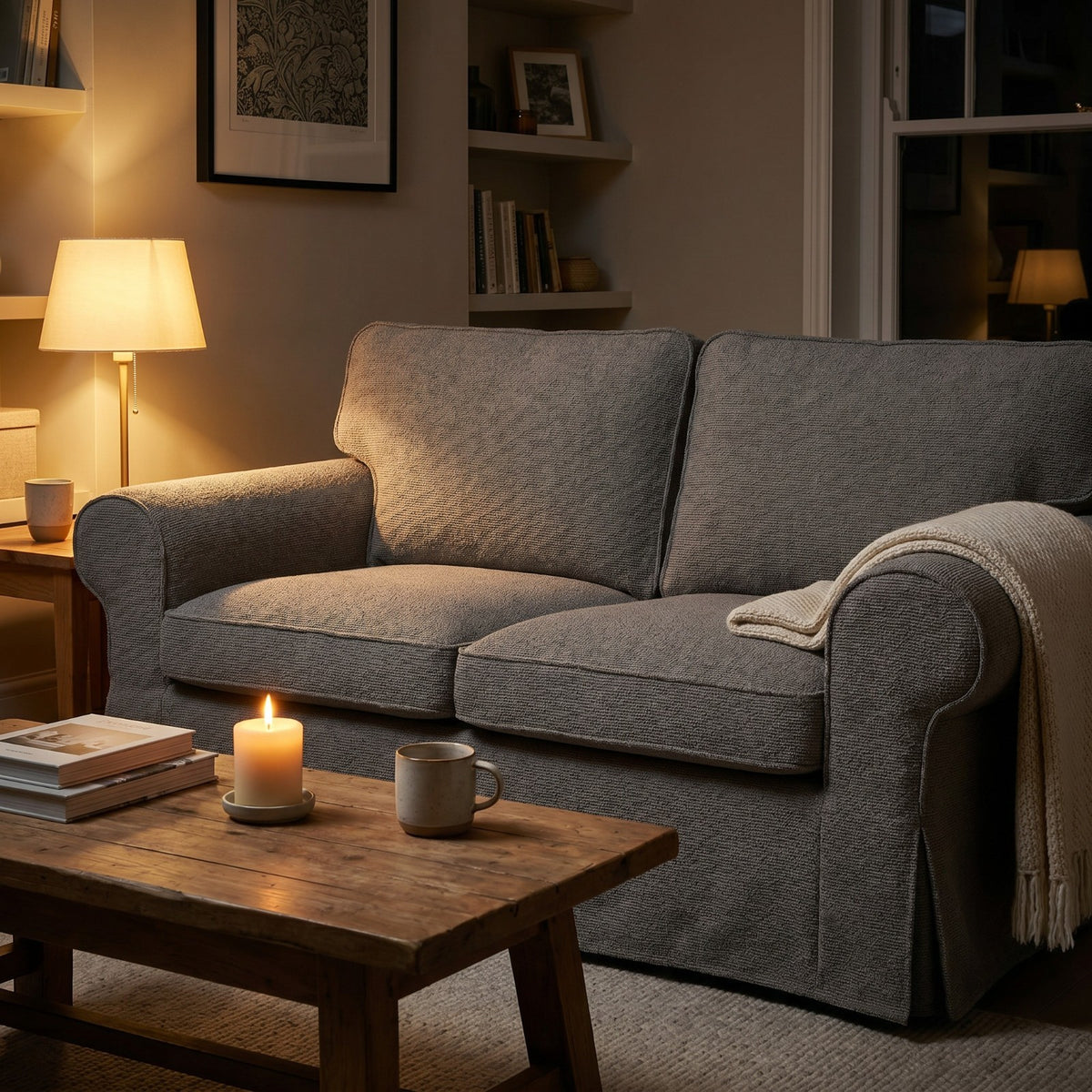 IKEA EKTORP 2 Seat Sofa Cover - 5-Piece Washable Slipcover Set, Grey Chenille-Bouclé