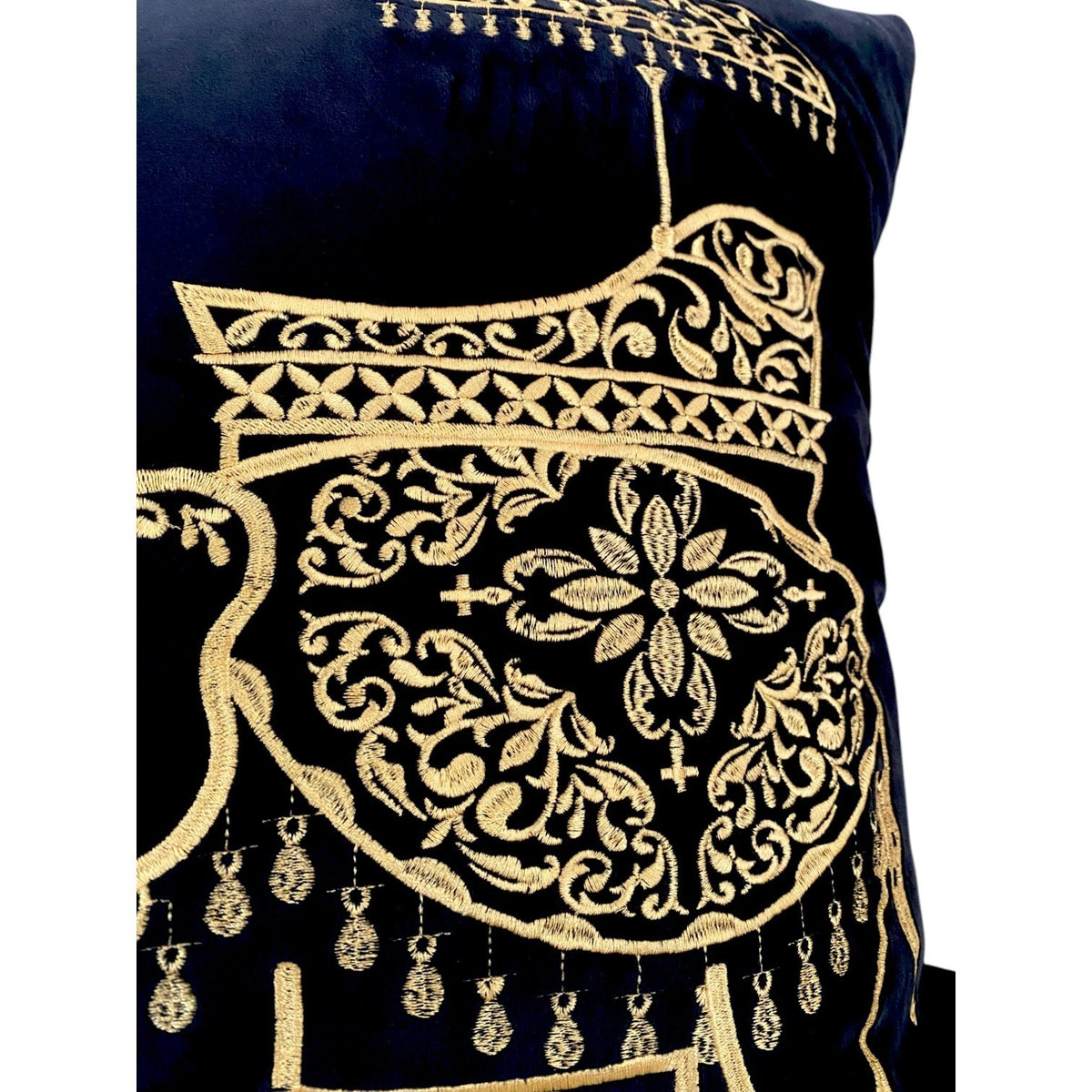 Velvet Elephant Cushion Cover 50x50cm – Black & Gold Embroidered Boho Decorative Throw Pillow Cover