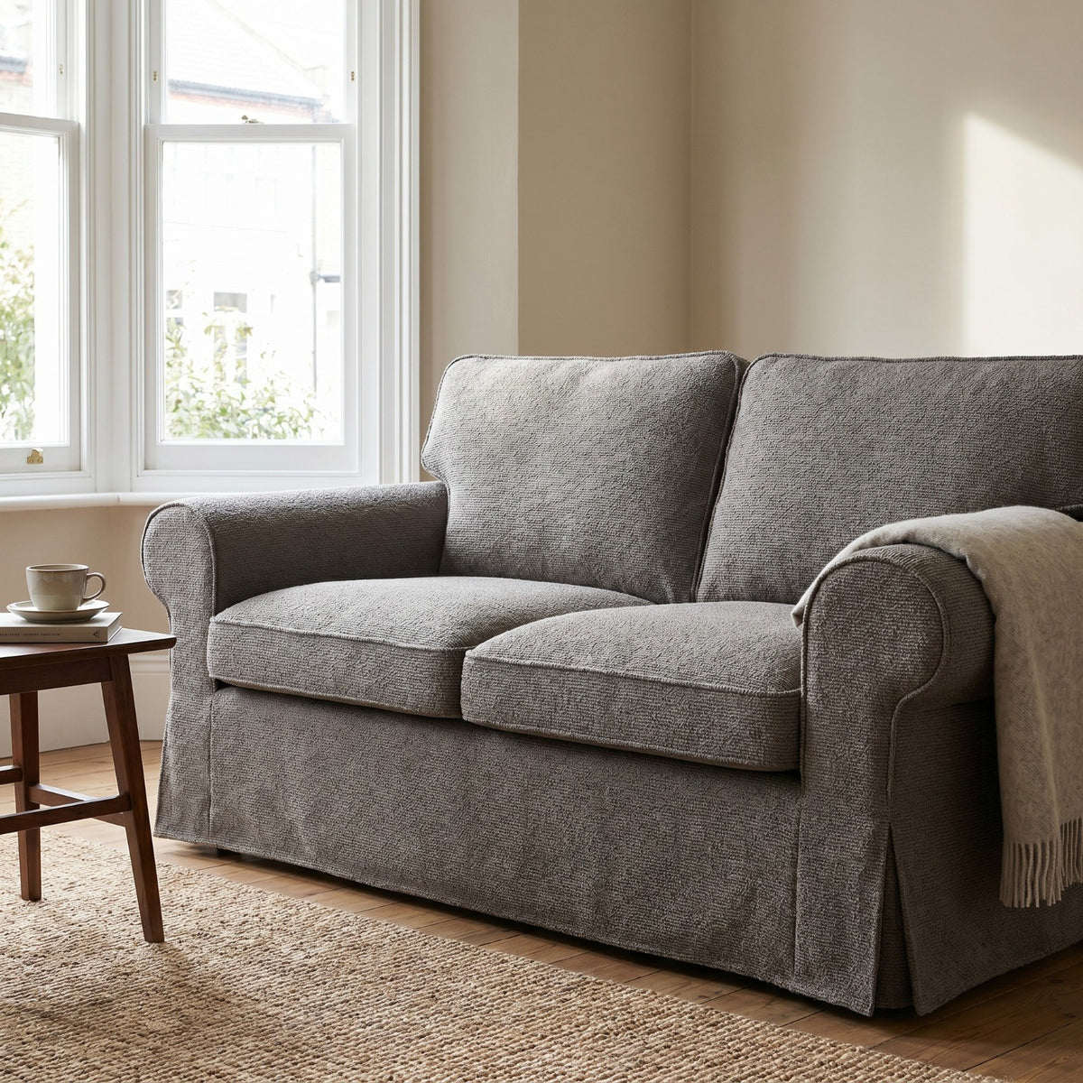 IKEA EKTORP 2 Seat Sofa Cover - 5-Piece Washable Slipcover Set, Grey Chenille-Bouclé