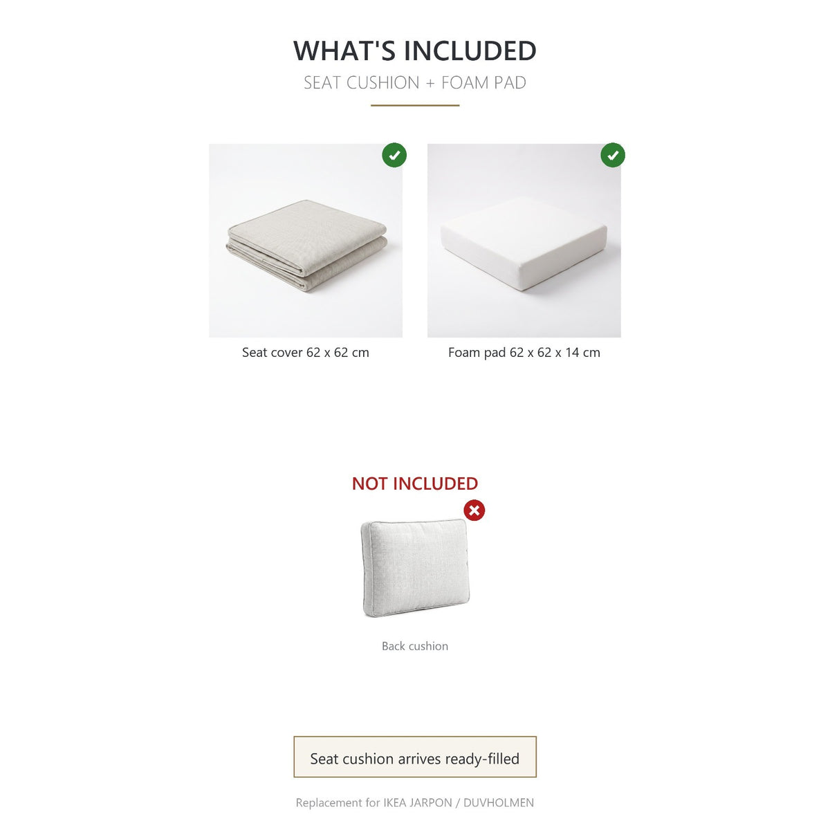 Outdoor Seat Cushion with 14 cm Foam Pad – Fits IKEA Frösön Duvholmen – Pebble