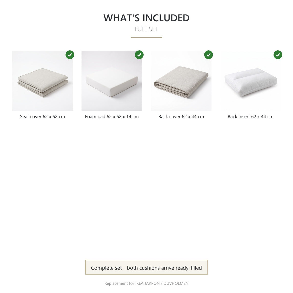 Outdoor Seat & Back Cushion Set for IKEA Frösön Duvholmen Järpön – Pebble