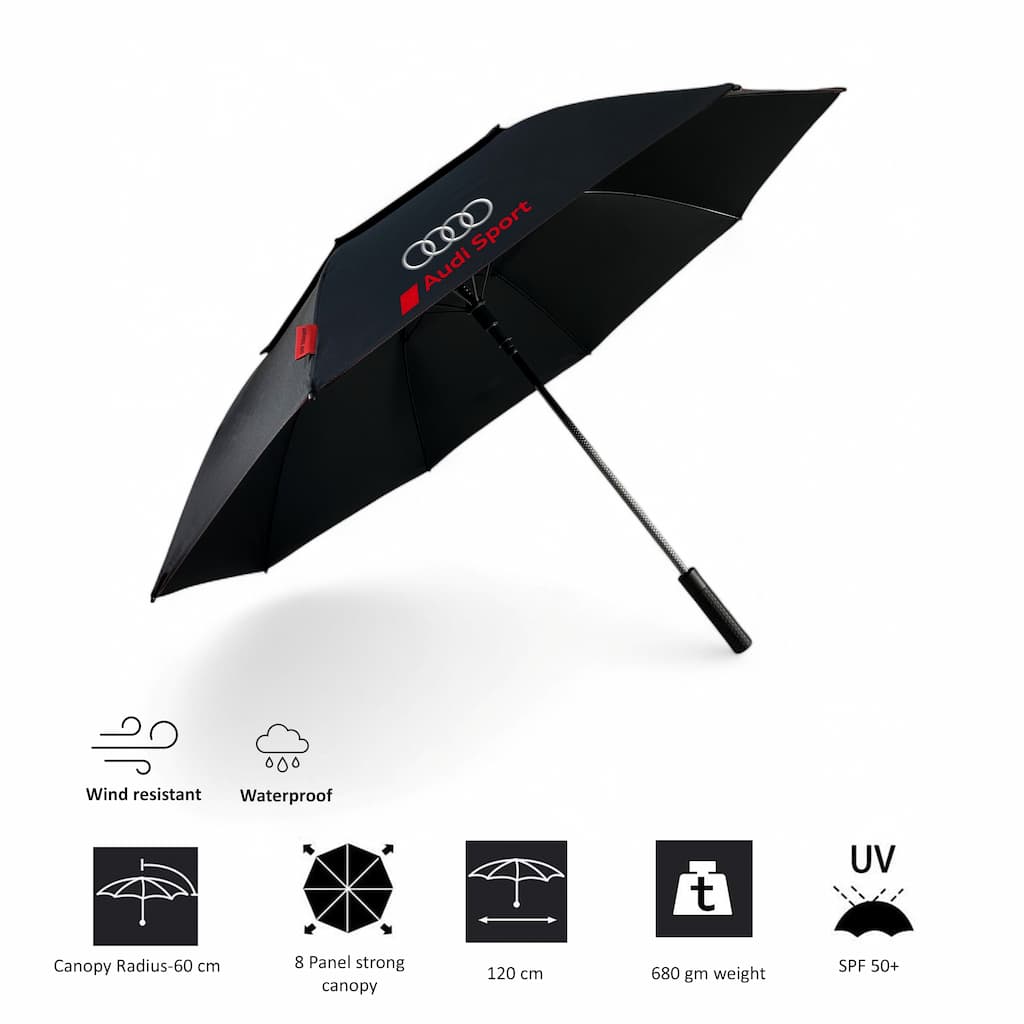 Audi Sport Golf Umbrella Windproof Genuine Accessory UV Resistant Automatic, Black