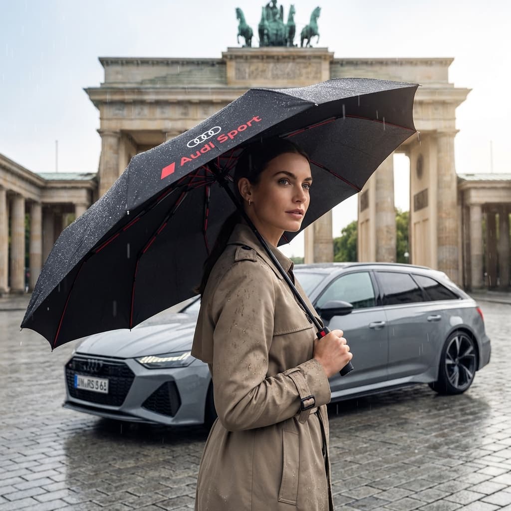 Audi Paraply - Kompakt hopfällbart paraply, Vindtät Automatisk öppning Svart Merchandise Resegåva