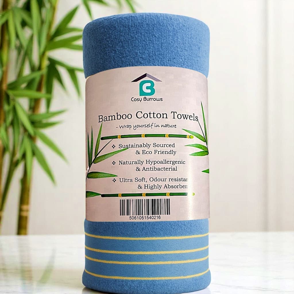 Bamboo Cotton Bath Sheet & Gym Hand Towel Set Teal Blue — Eco-Friendly Quick-Dry Absorbent Spa Towel