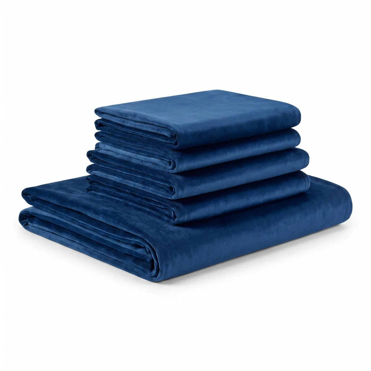 Blue velvet Ektorp cover set folded: one sofa cover and four cushion covers, the complete 5-piece set