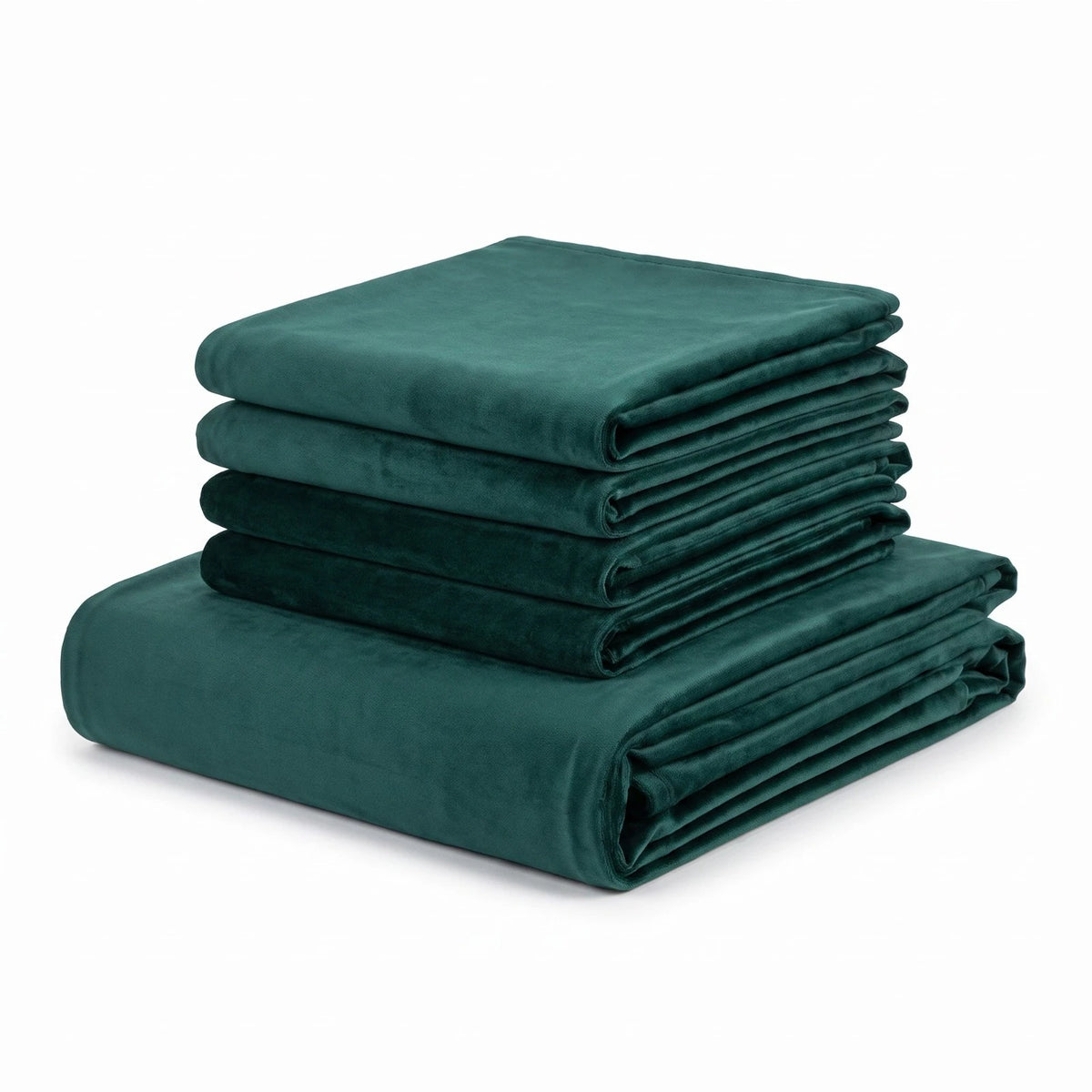 Bottle Green velvet Ektorp cover set folded: one sofa cover and four cushion covers, the complete 5-piece set