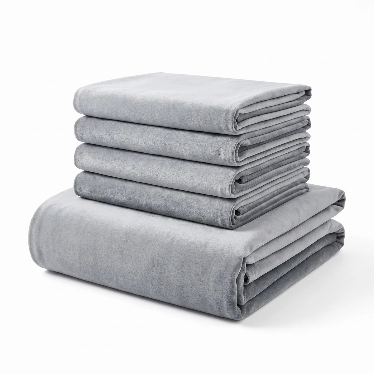 Grey velvet Ektorp cover set folded: one sofa cover and four cushion covers, the complete 5-piece set