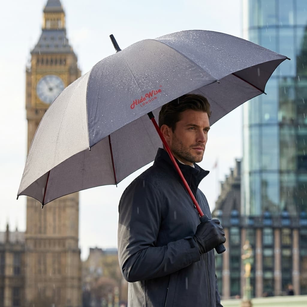 HideWise London Golf Umbrella — Windproof UV Resistant Automatic Luxury Sun Rain Brolly — Grey