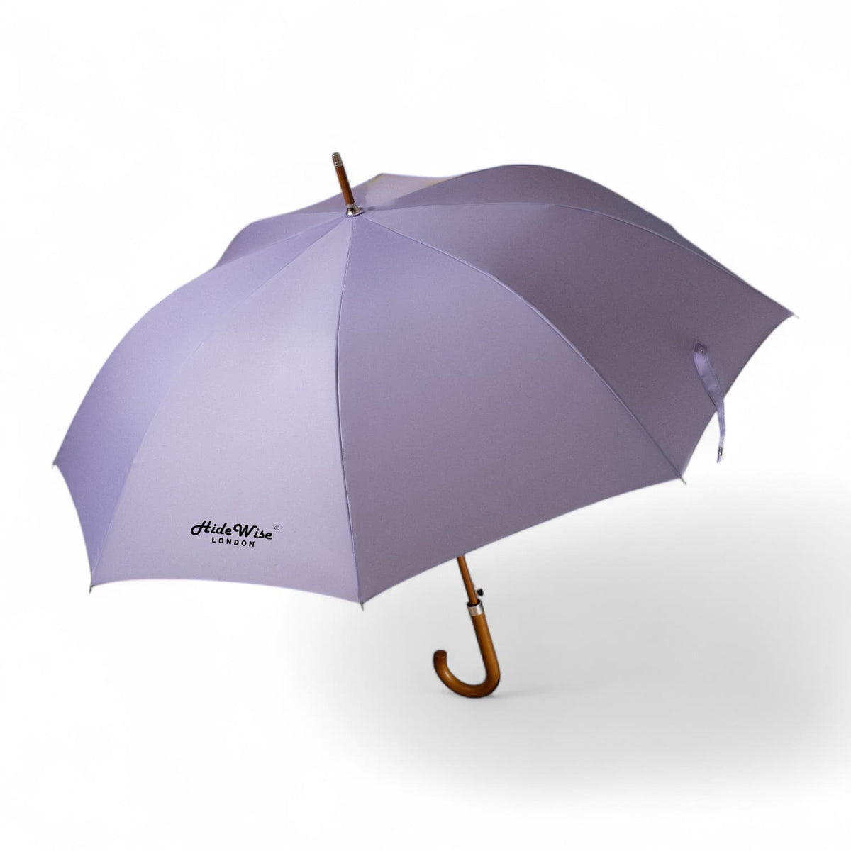 Hidewise London Walking Umbrella Lilac — Wood Crook Handle, Windproof 8-Rib Auto-Open Stick Brolly Gift