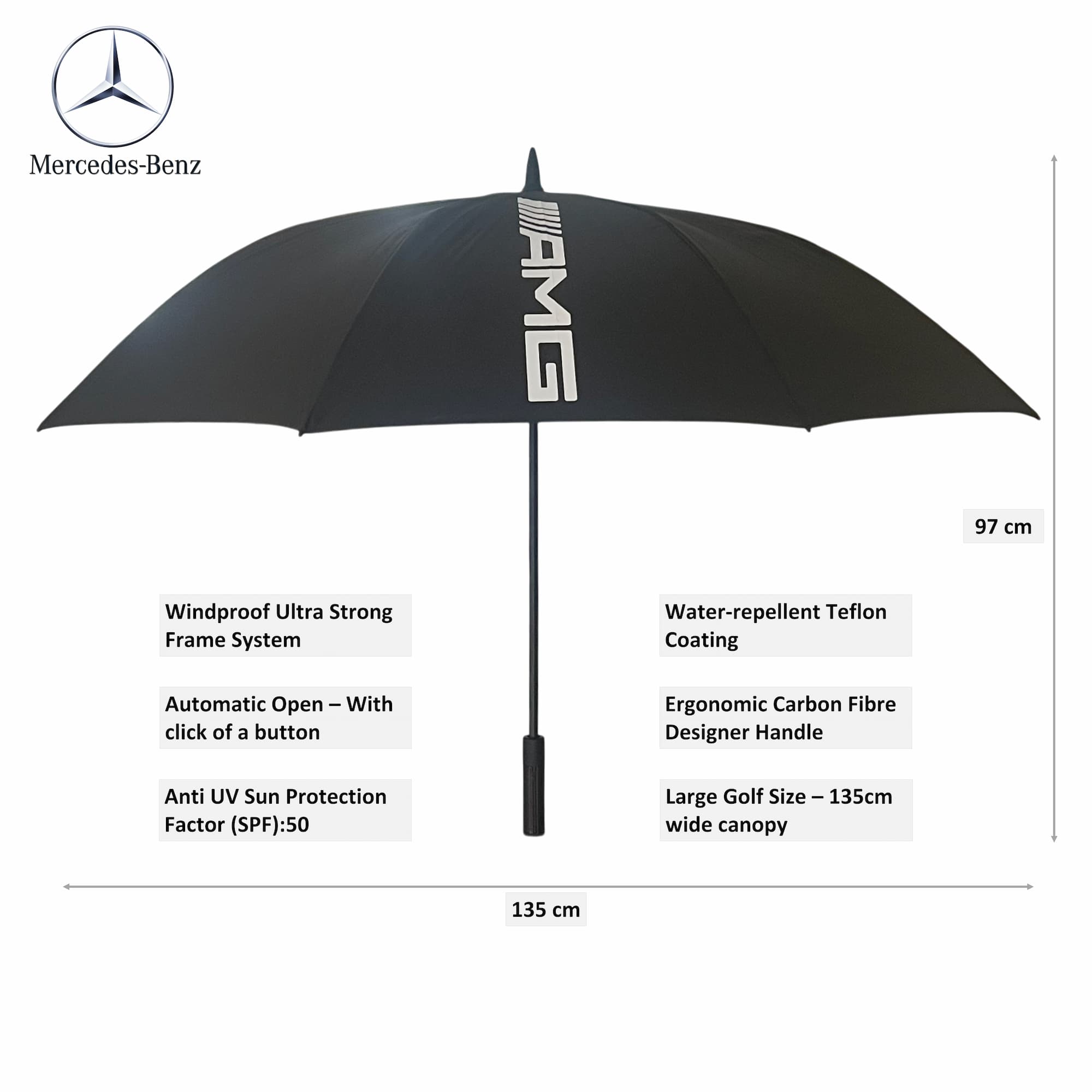 Mercedes Benz Guest Umbrella Genuine AMG Accessories Merc Authentic Merchandise Gift Black