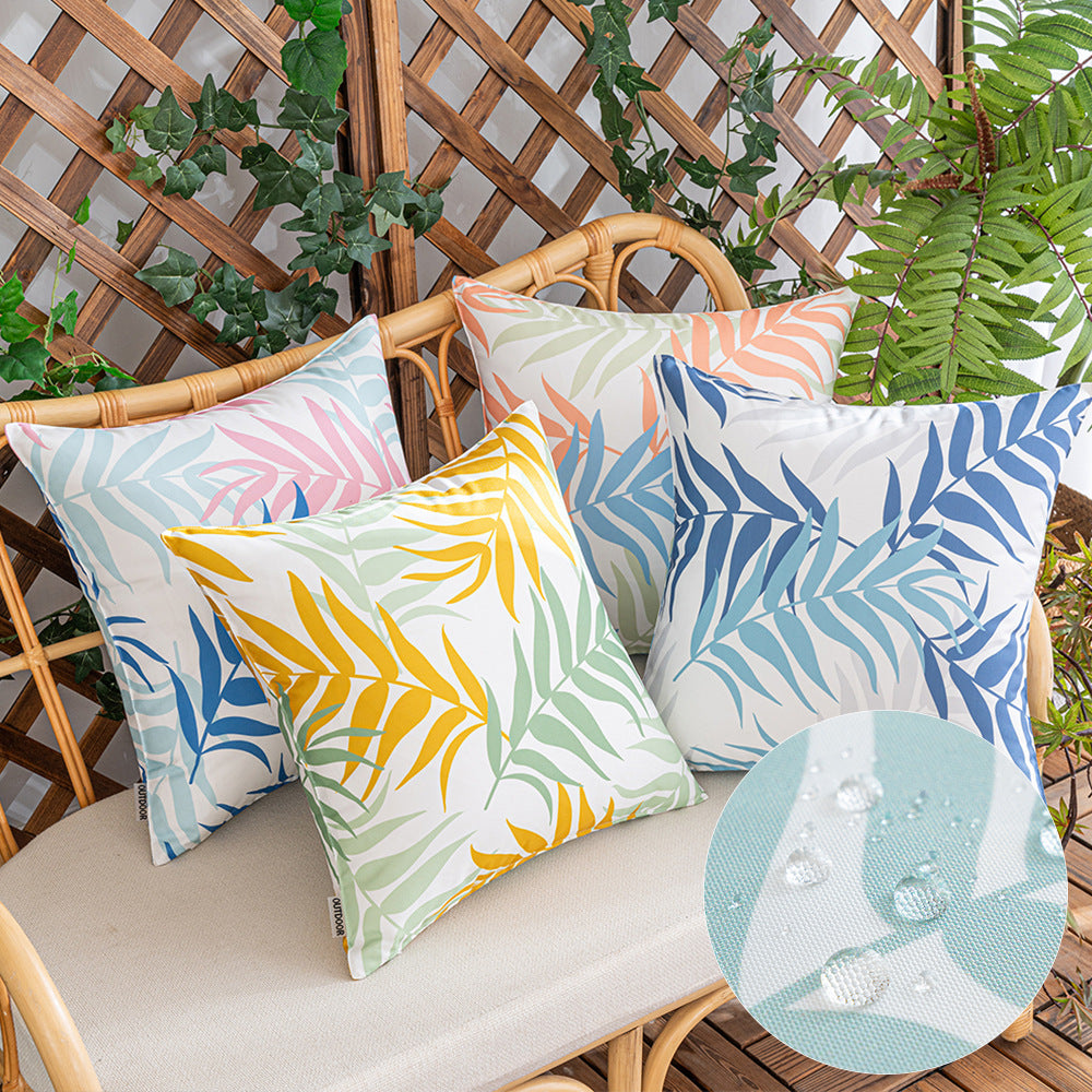 Tropiskt palmblad Kuddfodral Blå Grå - Utomhus Trädgård Patio 50×50 cm Vattenresistent Dralon Polyester Tryck