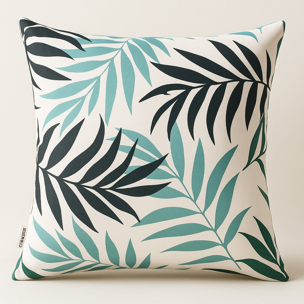 Tropiskt palmblad Kuddfodral Mörkgrön - Utomhus Trädgård Patio 50×50 cm Vattenresistent Dralon Polyestertryck