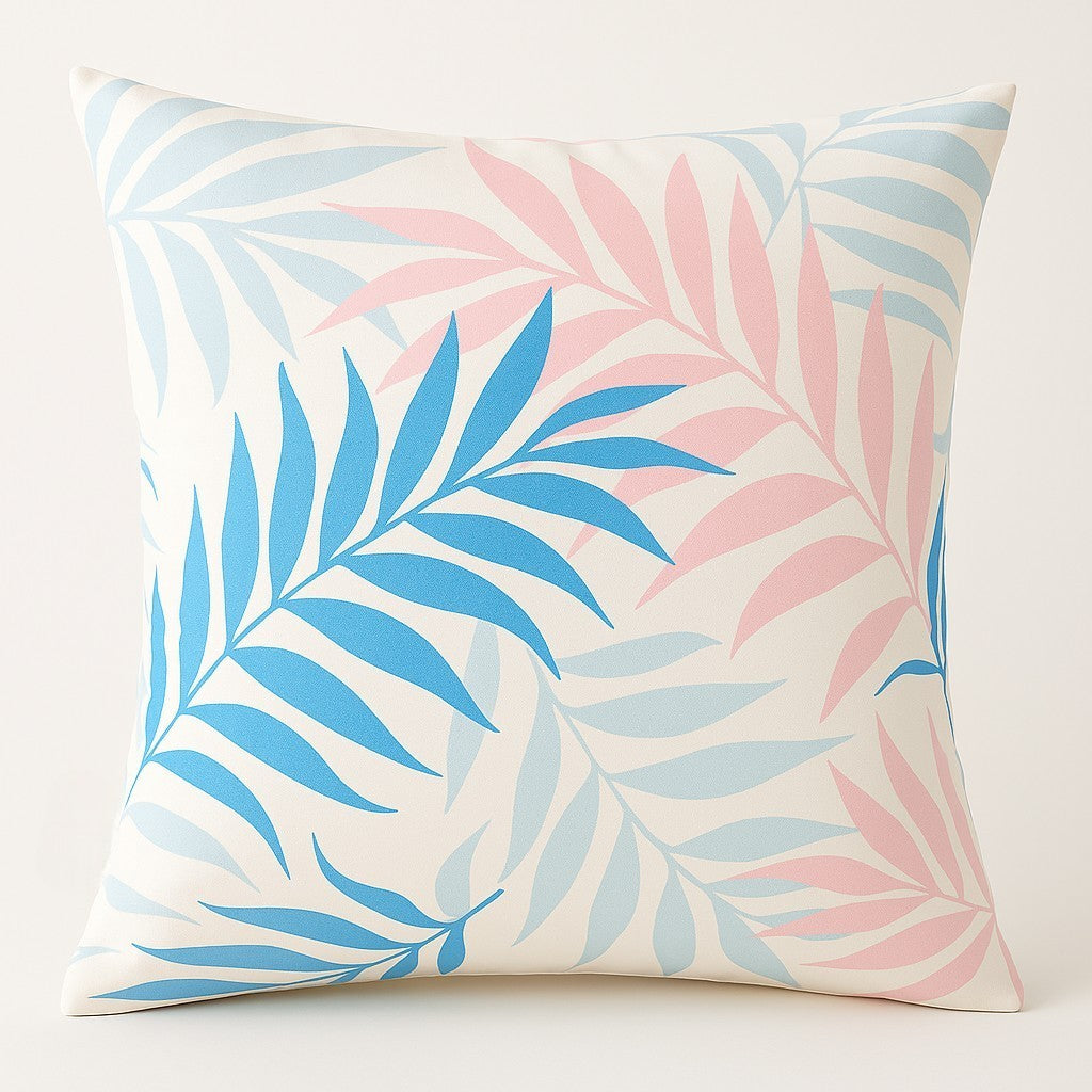 Tropiskt palmblad Kuddfodral Rosa Blå - Utomhus Trädgård Patio 50×50 cm Vattenresistent Dralon Polyester Tryck
