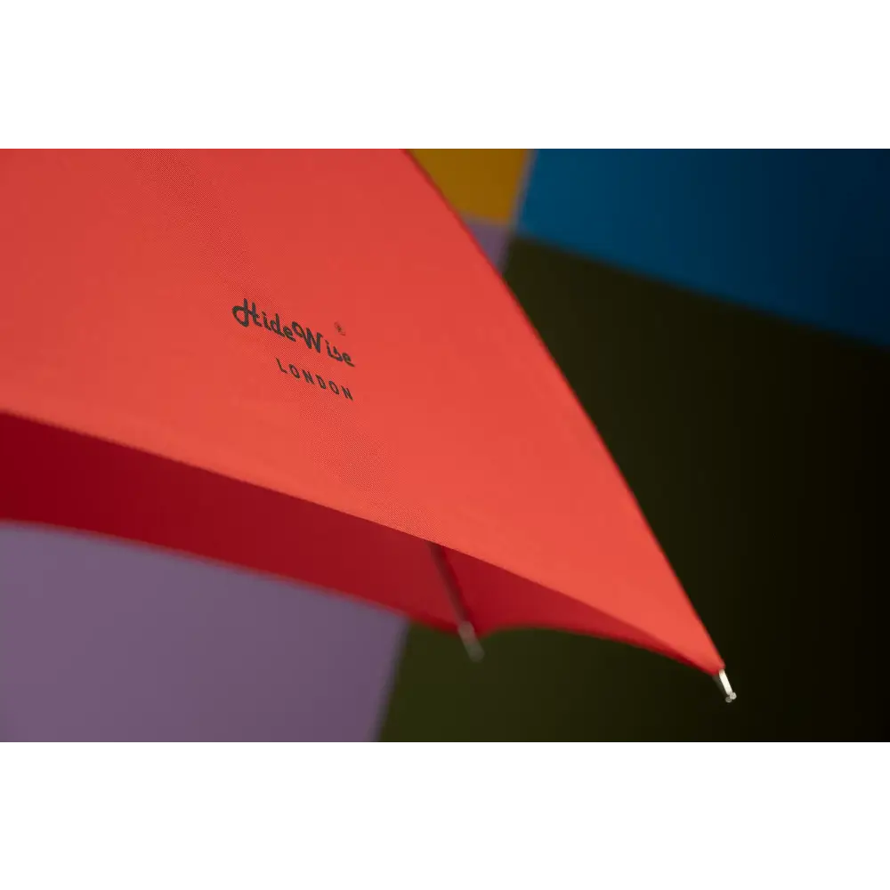 Classic Umbrella Crook Wooden J Handle Automatic Red Brolly by Hidewise London - J Handle Umbrella