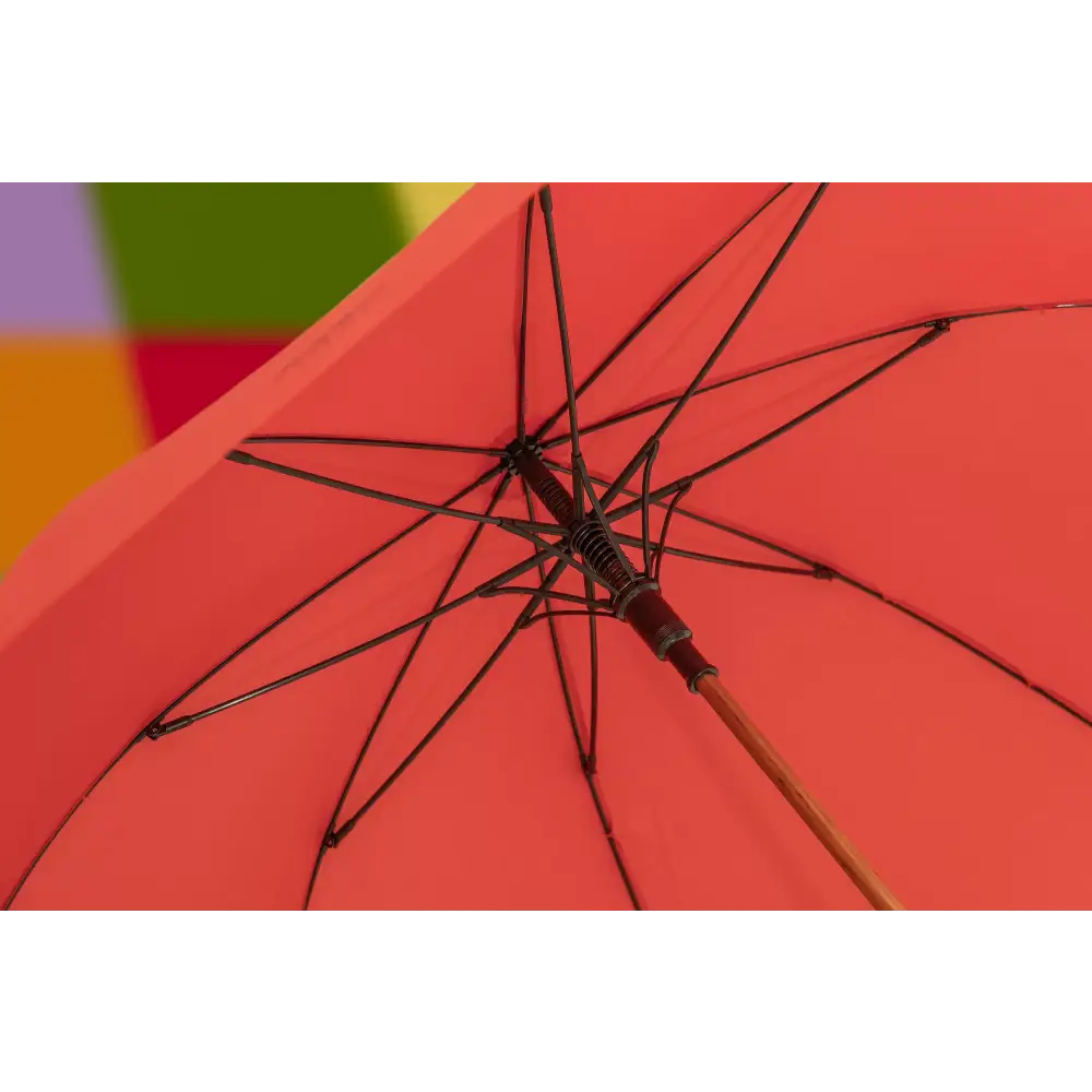 Classic Umbrella Crook Wooden J Handle Automatic Red Brolly by Hidewise London - J Handle Umbrella