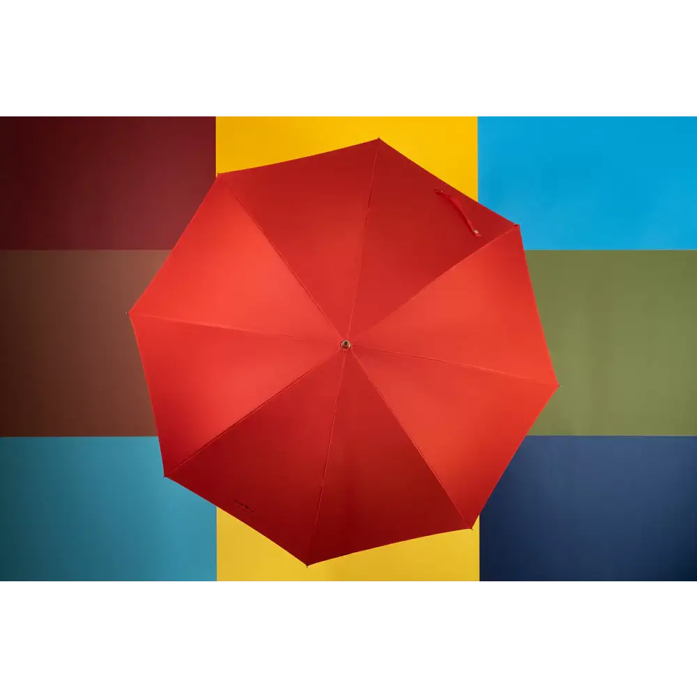 Classic Umbrella Crook Wooden J Handle Automatic Red Brolly by Hidewise London - J Handle Umbrella
