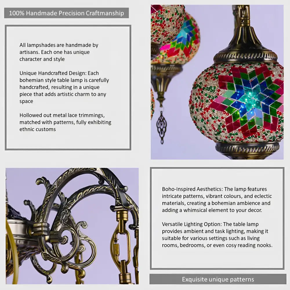Handmade Bohemian Antique Tiffany Glass Style Chandelier Ceiling Warm Light - Bohemian Style Chandeliers