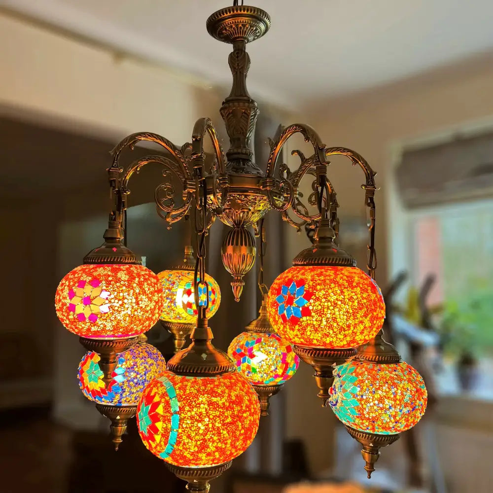 Handmade Bohemian Antique Tiffany Glass Style Chandelier Ceiling Warm Light - Bohemian Style Chandeliers