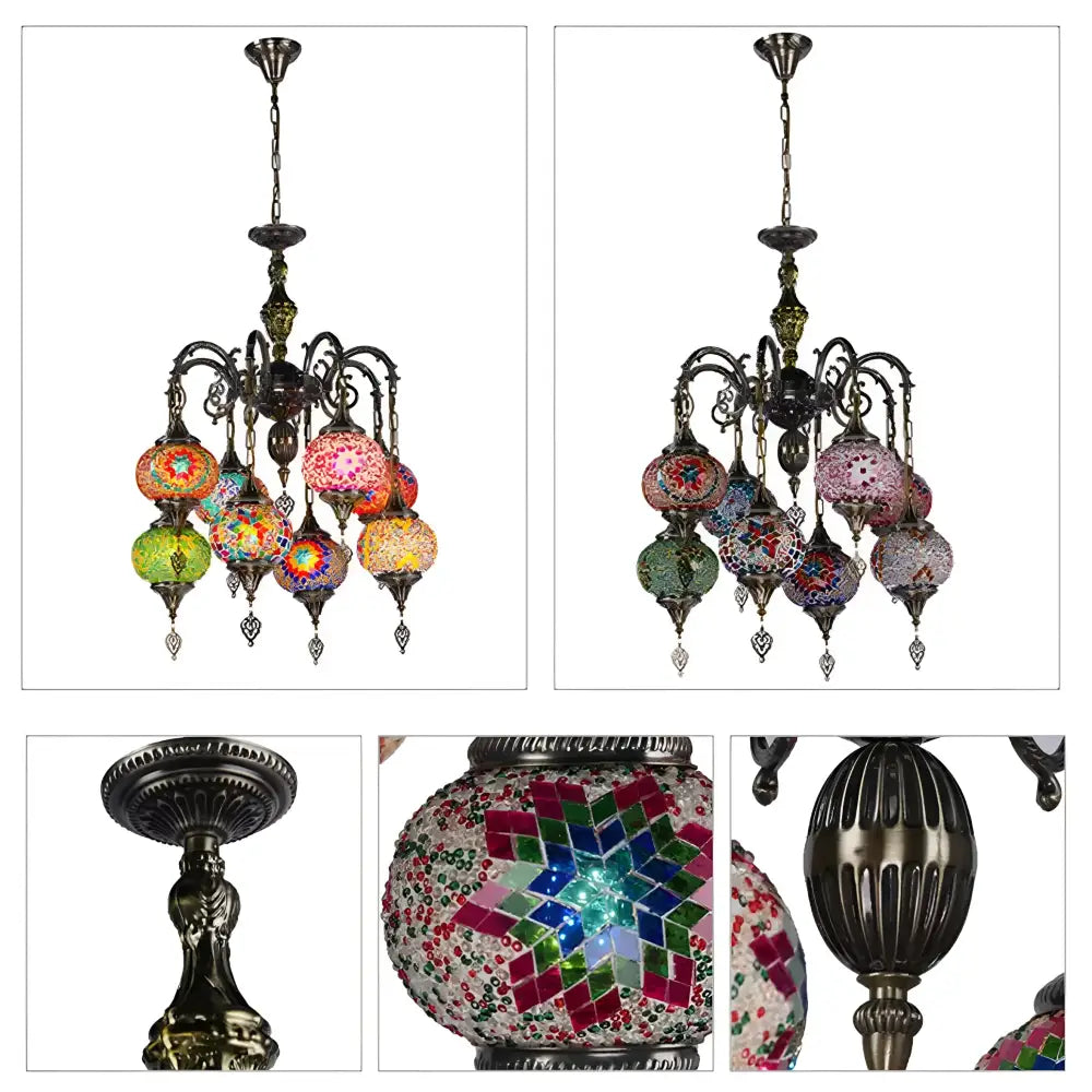 Handmade Bohemian Antique Tiffany Glass Style Chandelier Ceiling Warm Light - Bohemian Style Chandeliers