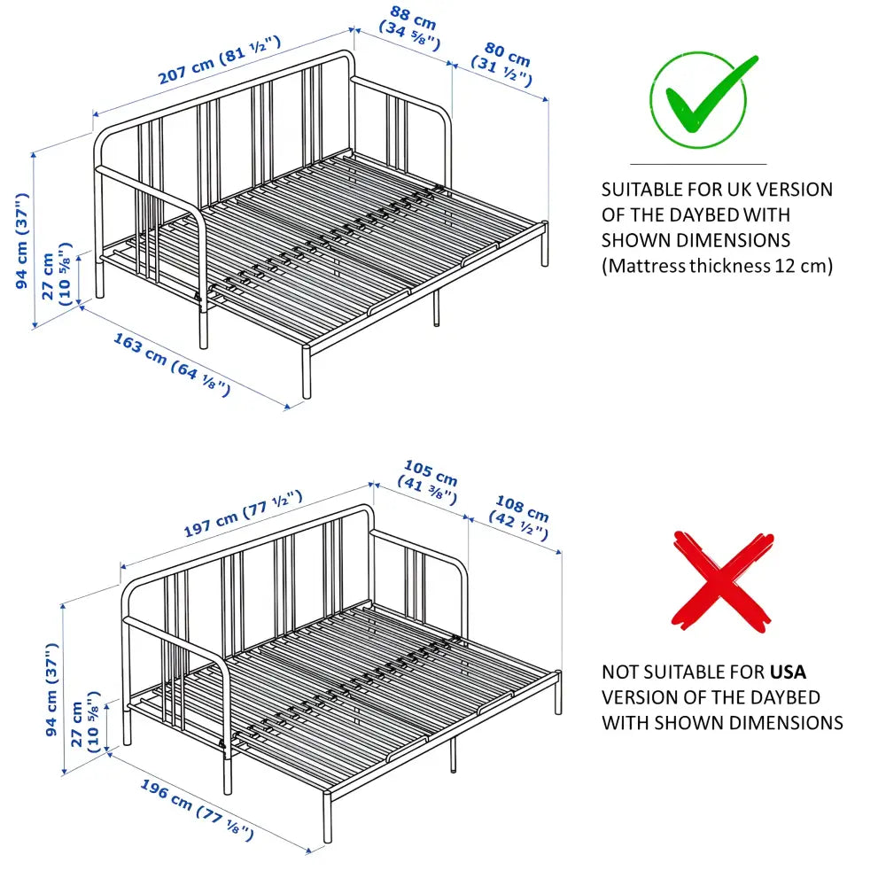 IKEA FYRESDAL HEMNES Custom Made Daybed Mattress Cover Grey - Daybed Cover