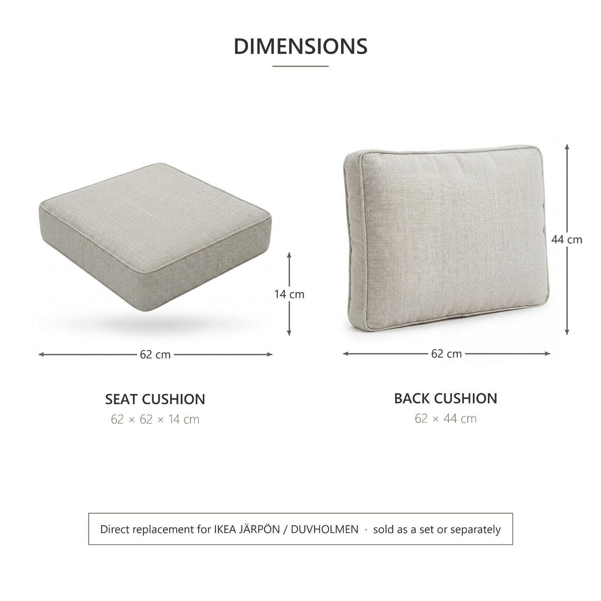 Seat Foam Pad 62x62x14 cm – Replacement for IKEA Duvholmen Outdoor Cushions