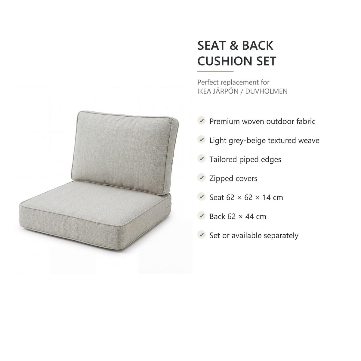 Seat Foam Pad 62x62x14 cm – Replacement for IKEA Duvholmen Outdoor Cushions
