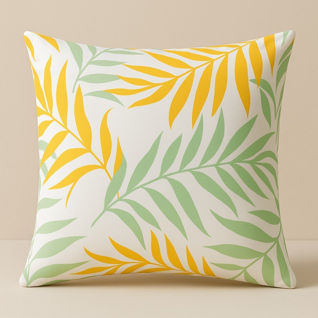 Tropiskt palmblad Kuddfodral Lemon Green - Utomhus Trädgård Patio 50×50 cm Vattenresistent Dralon Polyester Print