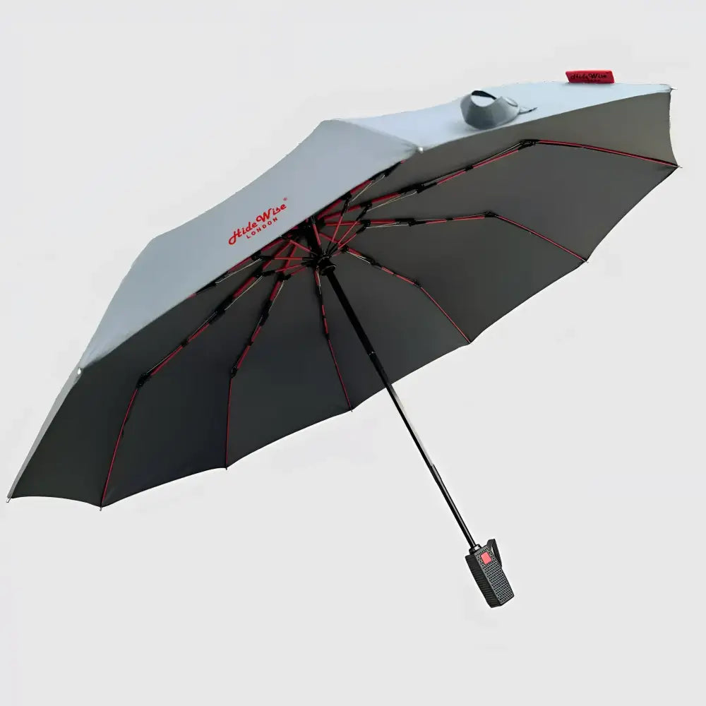 Luxury Automatic Windproof Strong Umbrella Anti-UV Grey Brolly by Hidewise London - Compact Umbrella