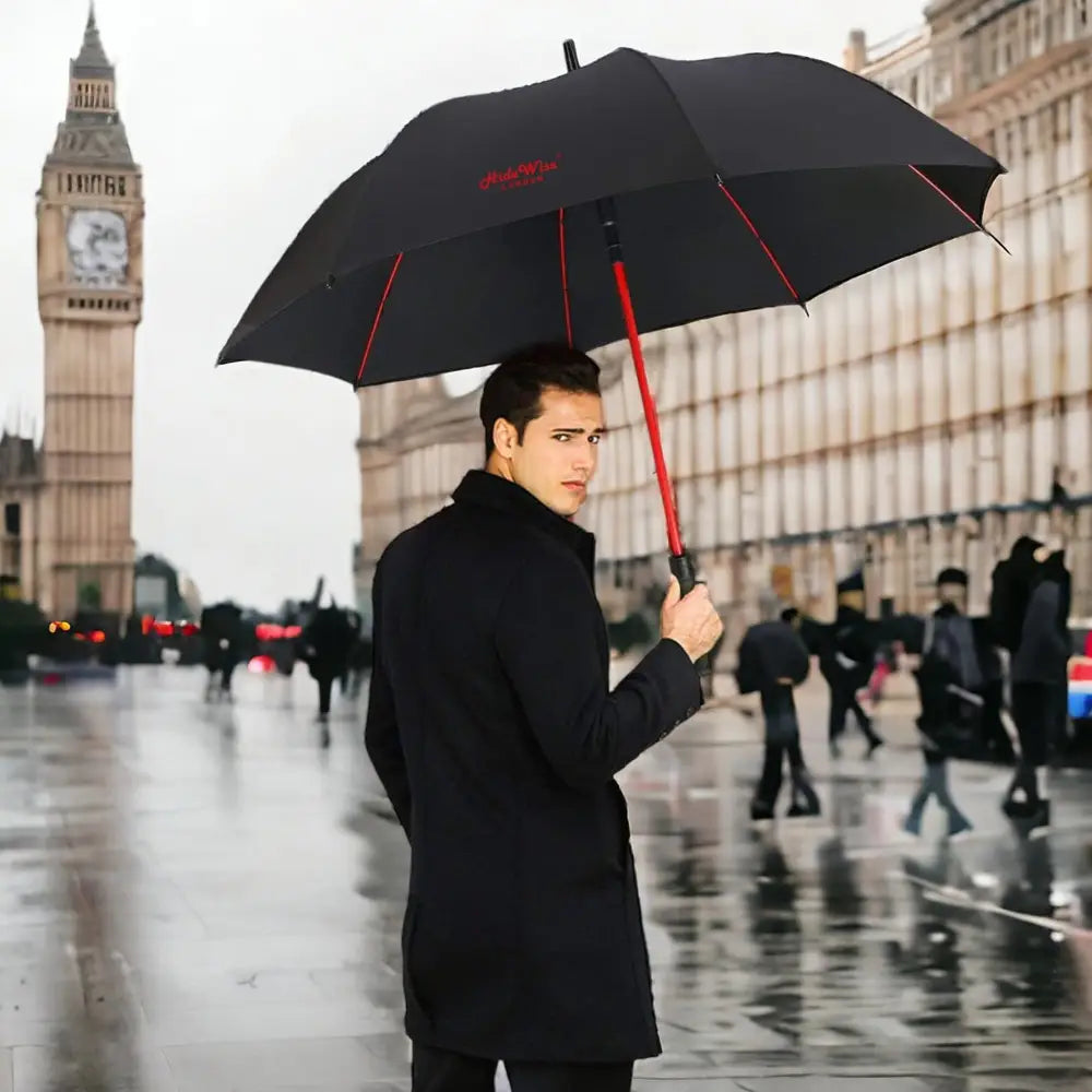 Luxury Golf Umbrella Ultra Strong Anti-UV Automatic Black Brolly by Hidewise London - Luxury Umbrella