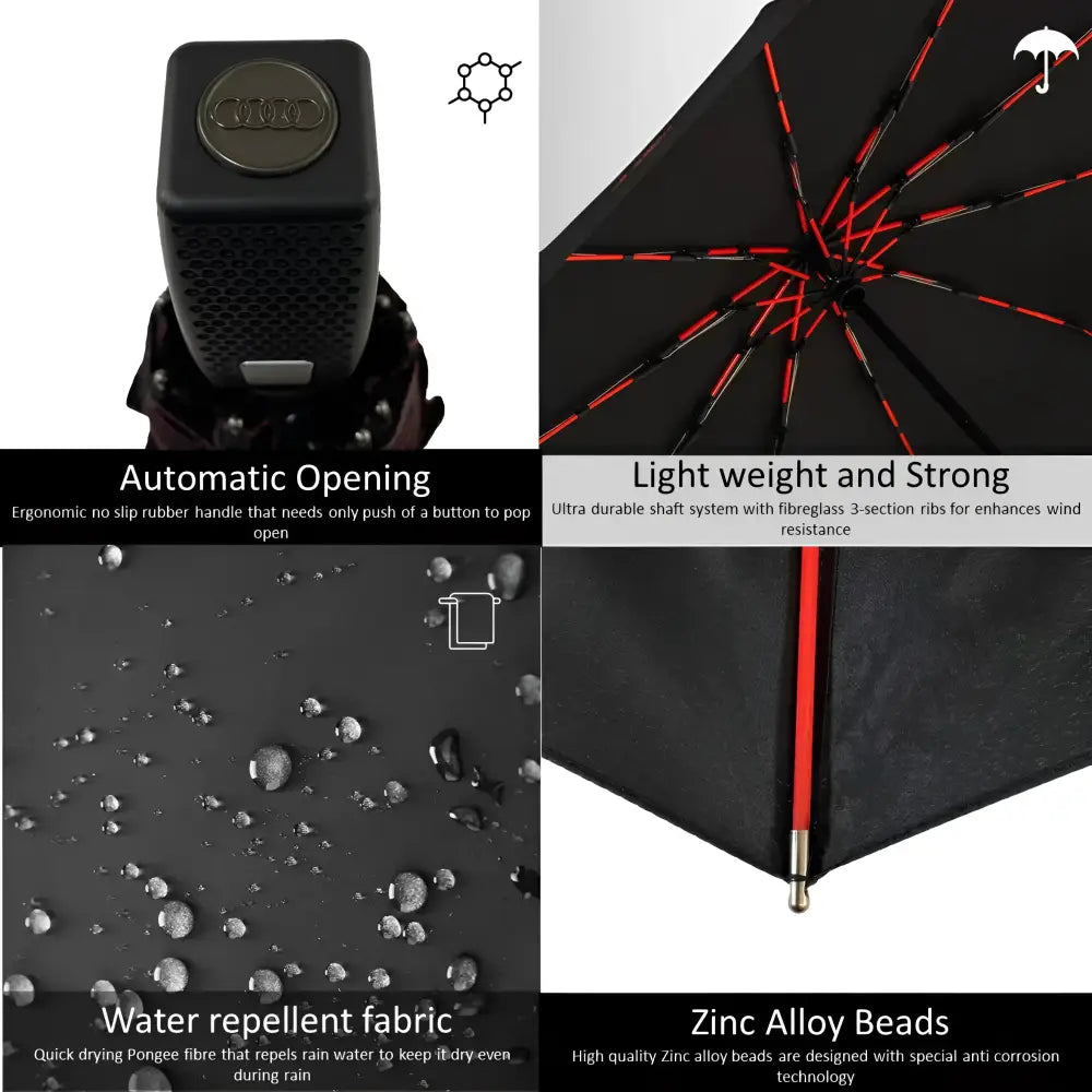 Premium Quality Audi Car Accessories Umbrella Ultra Strong Anti-UV Automatic Folding Brolly - Car Brand Umbrellas
