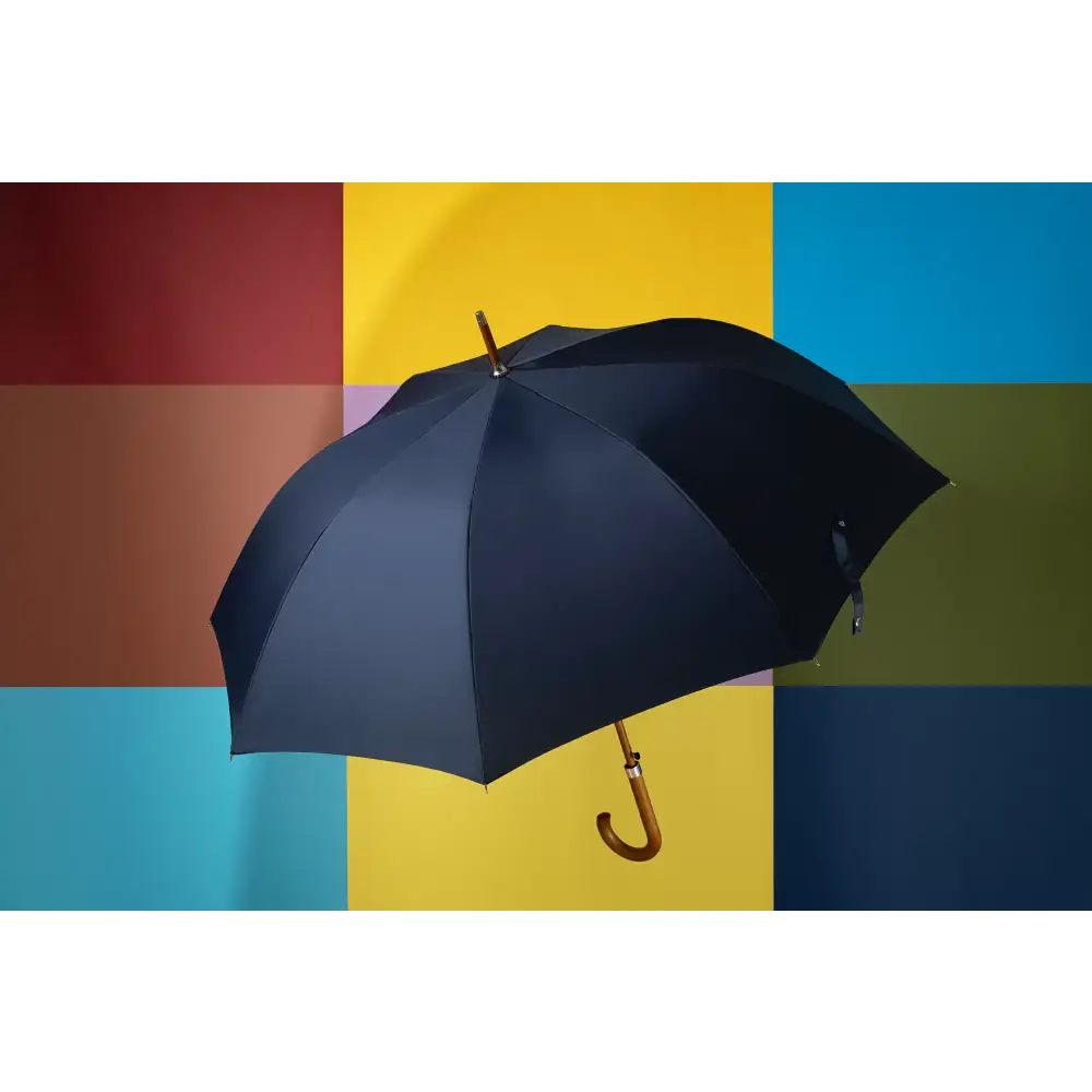 hidewise-london-umbrella-wooden-J-handle-strong-premium-quality-brolly-navy-blue-gust-proof-straight-golf-size-professional-elegant-sturdy-wind-proof