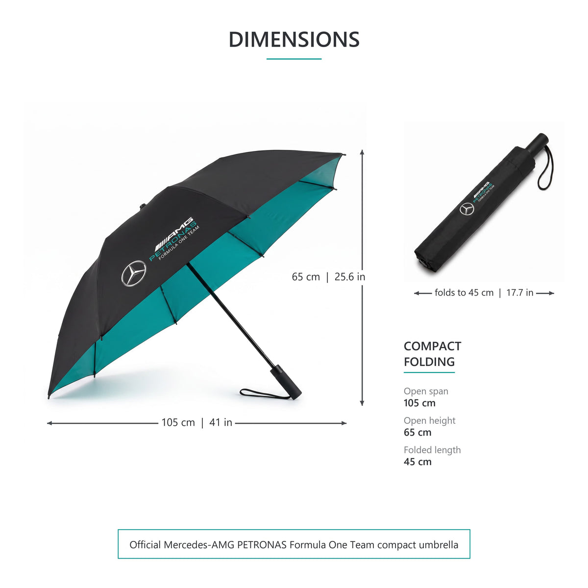 Mercedes Benz Windproof Umbrella Folding Compact AMG Petronas F1 Accessory Black