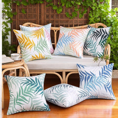 Set of 6 tropical palm leaf outdoor cushion covers in Multicolour — fade-resistant 50 cm garden pillows