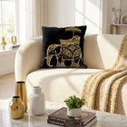 Velvet Elephant Cushion Cover 50x50cm – Black & Gold Embroidered Boho Decorative Throw Pillow Cover