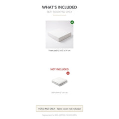 Seat Foam Pad 62x62x14 cm – Replacement for IKEA Duvholmen Outdoor Cushions