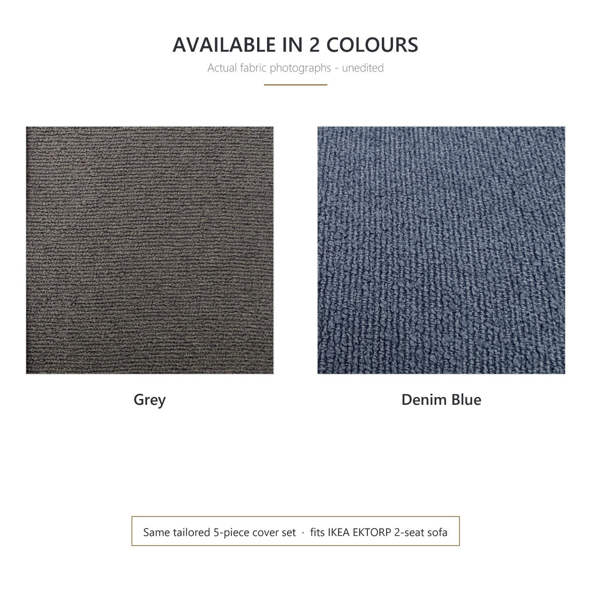 IKEA EKTORP 2 Seat Sofa Cover - 5-Piece Washable Slipcover Set, Grey Chenille-Bouclé