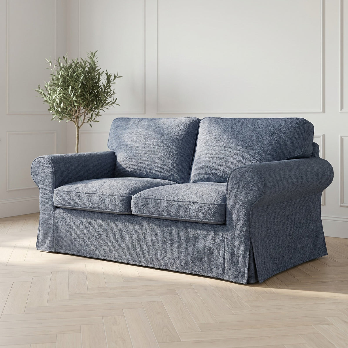 IKEA EKTORP 2 Seat Sofa Cover - 5-Piece Washable Slipcover Set, Denim Blue Chenille-Bouclé
