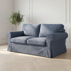 IKEA EKTORP 2 Seat Sofa Cover - 5-Piece Washable Slipcover Set, Denim Blue Chenille-Bouclé