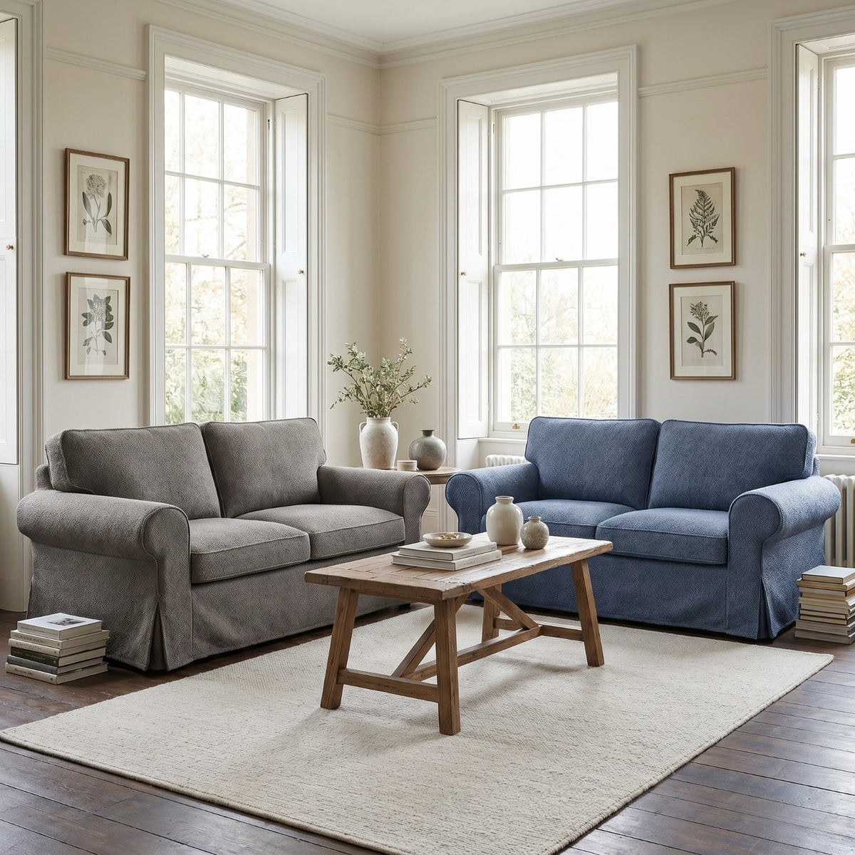 IKEA EKTORP 2 Seat Sofa Cover - 5-Piece Washable Slipcover Set, Grey Chenille-Bouclé
