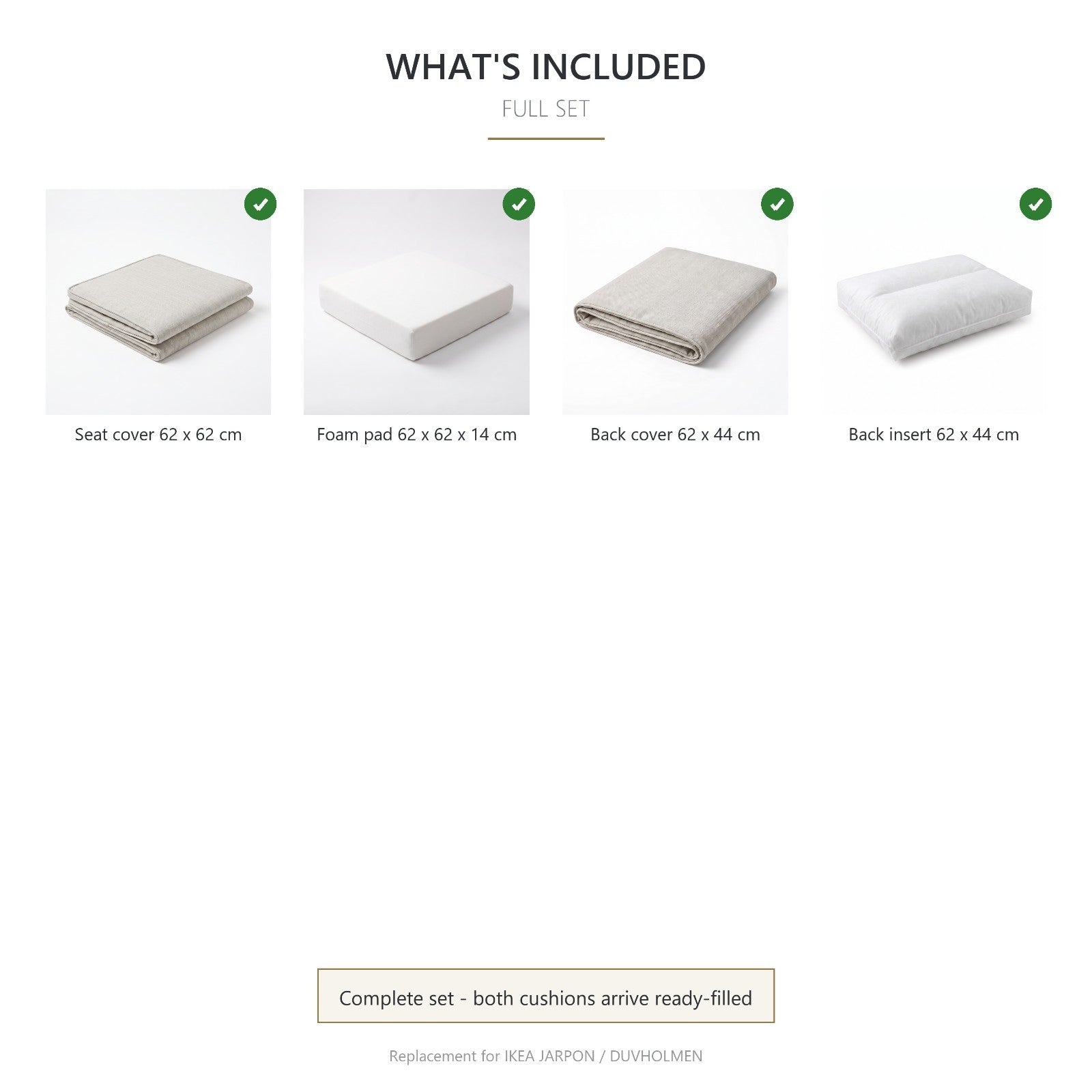 Outdoor Seat &amp; Back Cushion Set for IKEA Frösön Duvholmen Järpön – Pebble