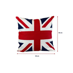 Union Jack cushion with insert, 50 x 50 cm, front view of the embroidered British flag design