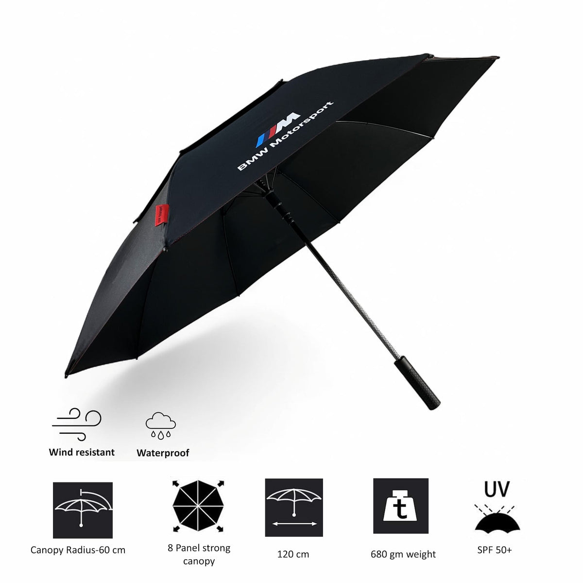 BMW M Sport Golf Umbrella Windproof Genuine Accessory UV Resistant Automatic Merchandise Gift, Black