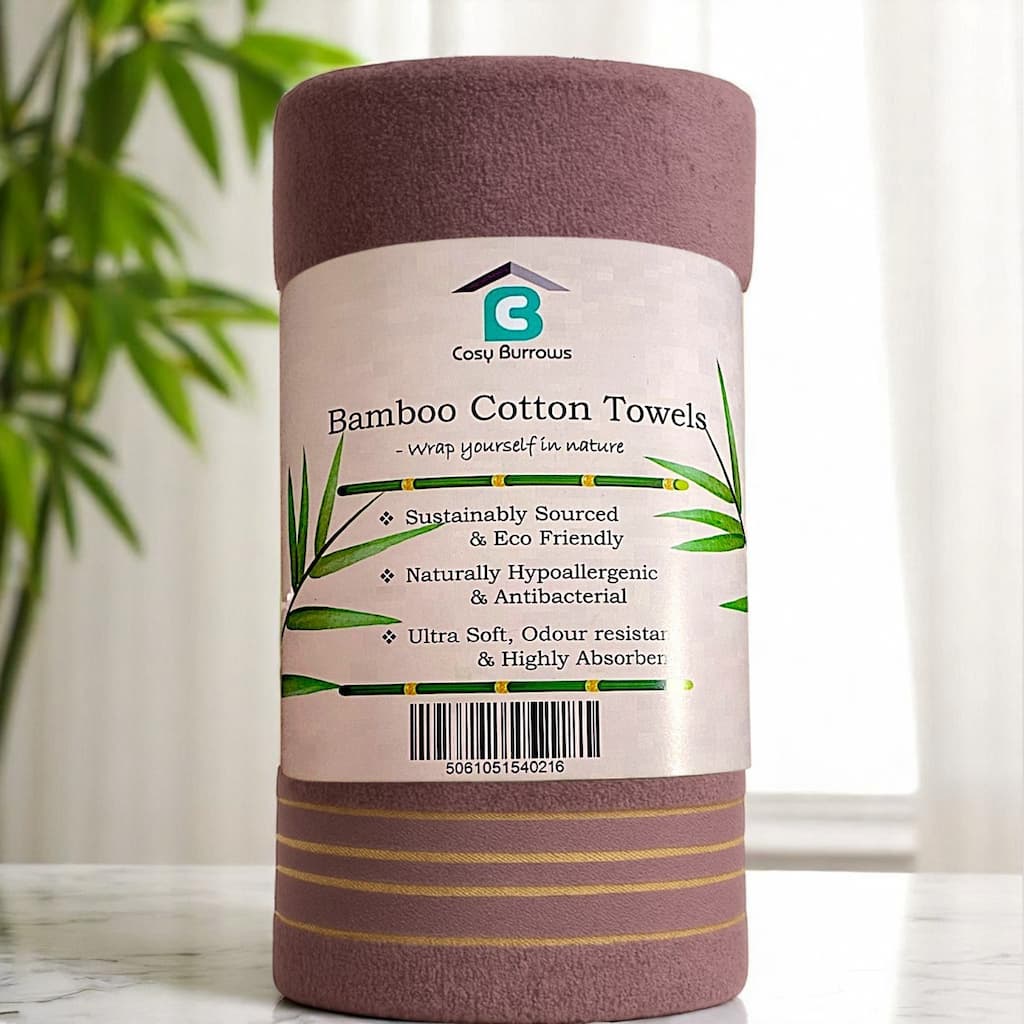 Bamboo Cotton Bath Sheet & Gym Hand Towel Set Mauve — Eco-Friendly Quick-Dry Absorbent Spa Towel