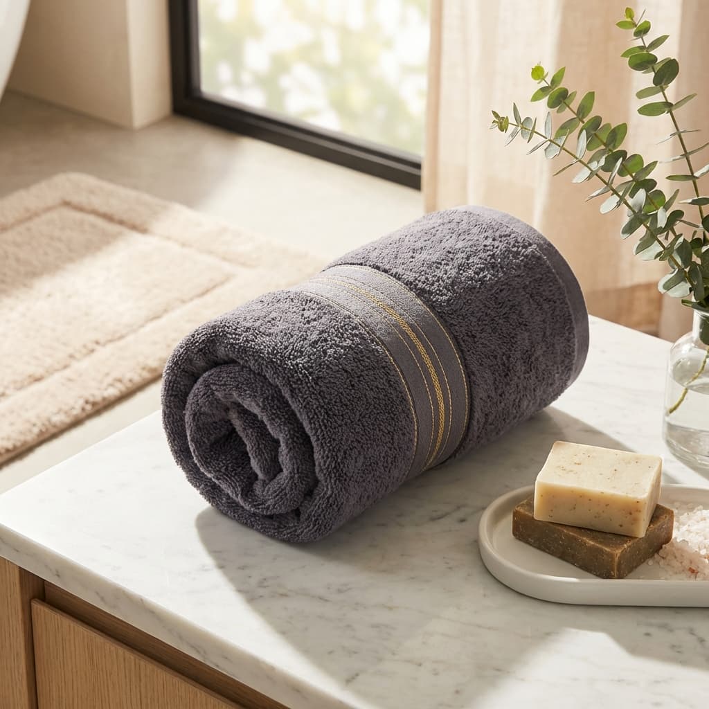 Grey bamboo cotton bath sheet — quick-dry, plush oversized towel