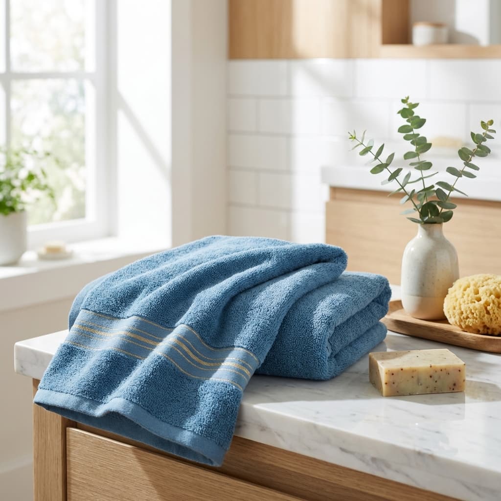 Bamboo Cotton Bath Sheet & Gym Hand Towel Set Teal Blue — Eco-Friendly Quick-Dry Absorbent Spa Towel
