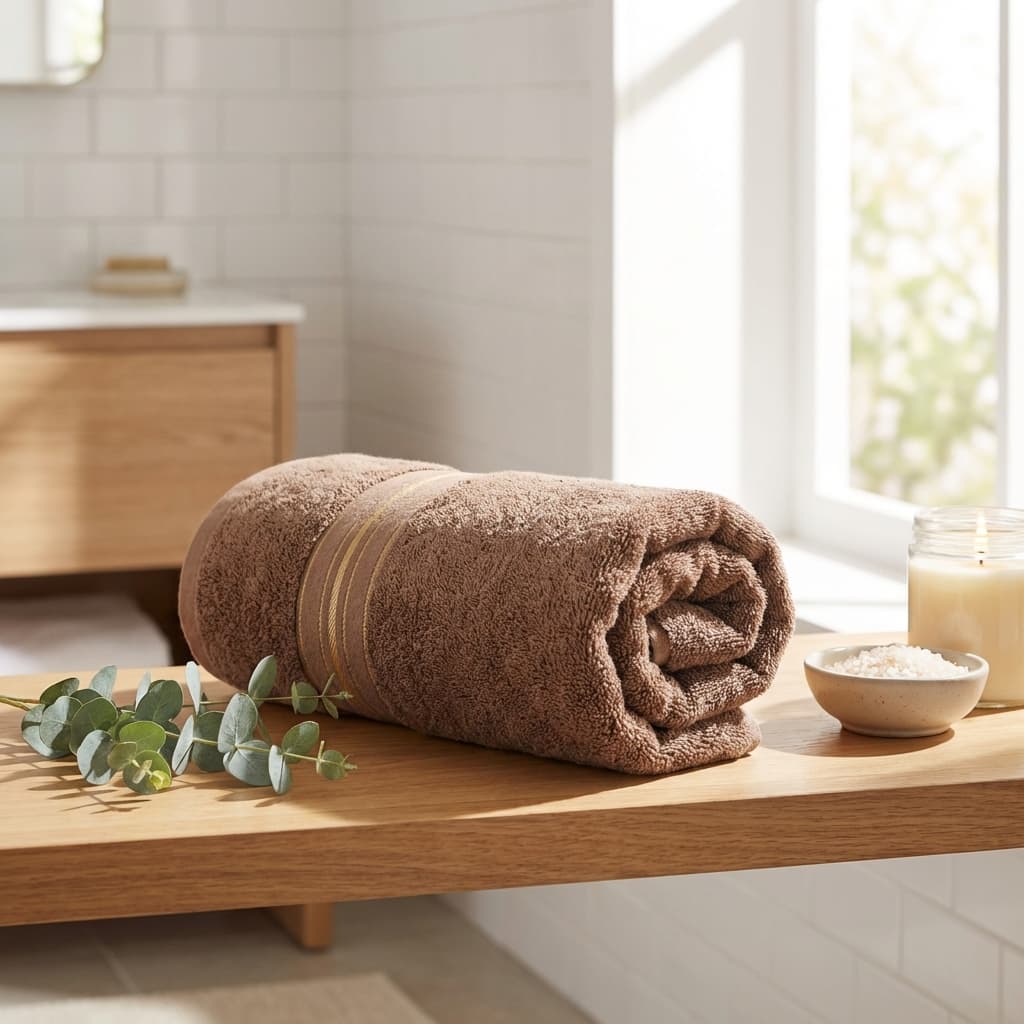 Brown bamboo cotton bath towel — soft, absorbent everyday spa towel