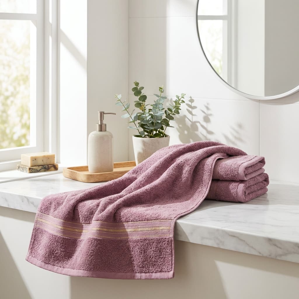 Bamboo Cotton Bath Sheet & Gym Hand Towel Set Mauve — Eco-Friendly Quick-Dry Absorbent Spa Towel
