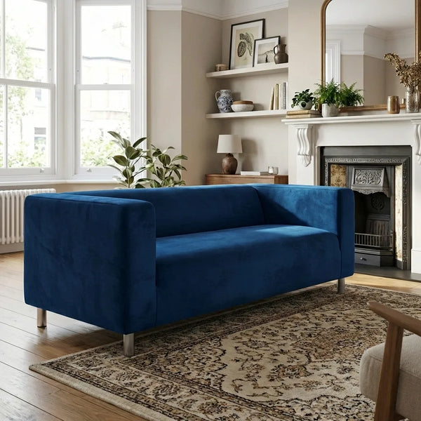 Prussian Blue Plush Velvet made-to-measure IKEA Klippan 2-seat loveseat cover